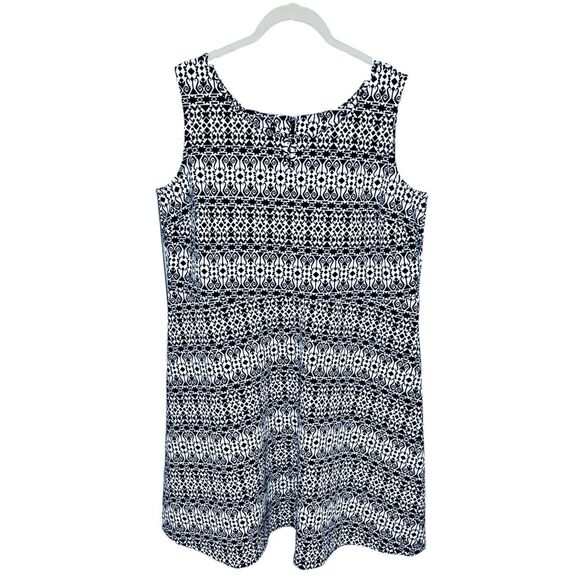 Talbots Sleeveless A-Line Geometric Print Dress Plus Sz 2X Navy Blue White NWOT - Picture 1 of 7